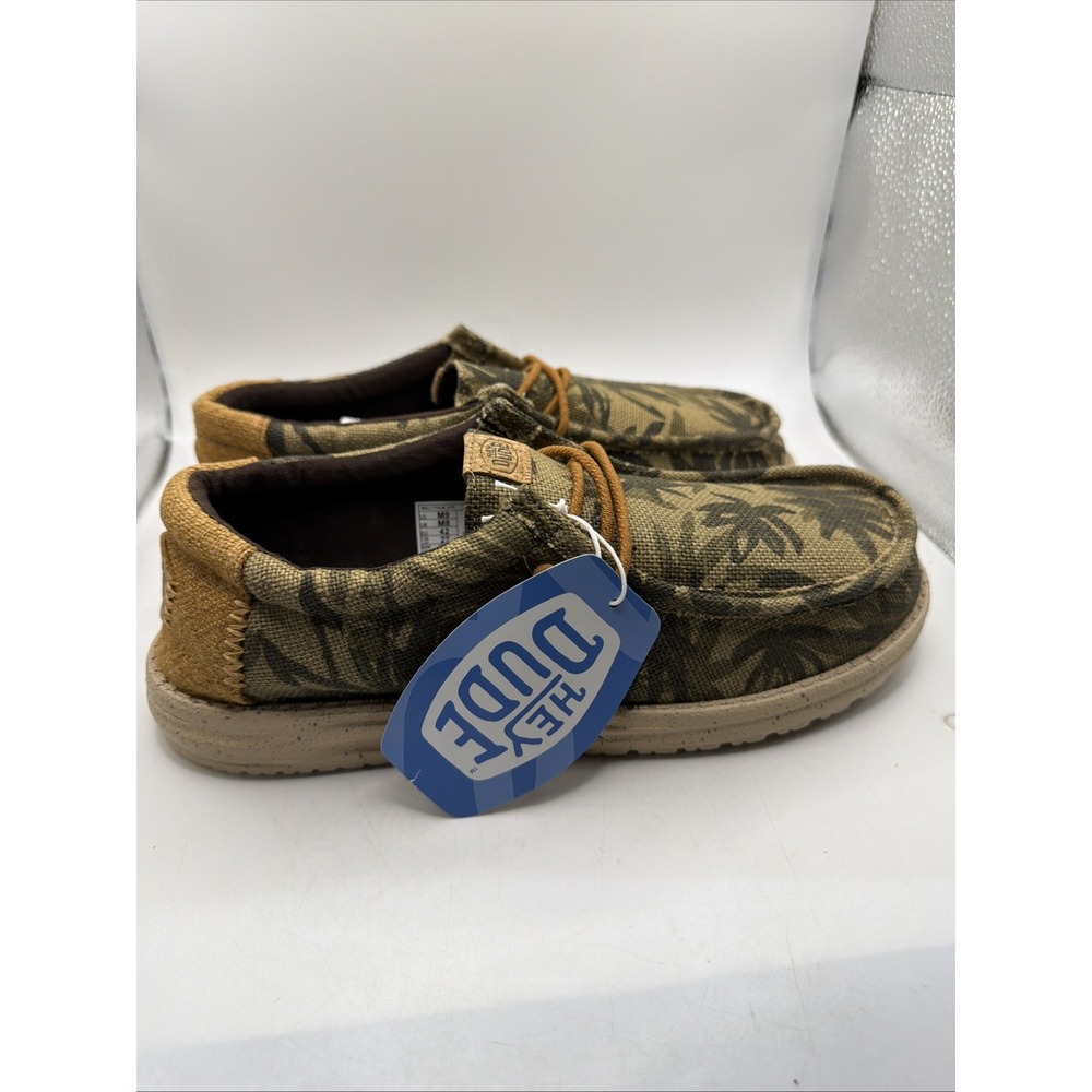 Hey Dude Wally Palm Jute Burnt Olive/Ginger Brown Canvas Slip-On Size US 9, EU42